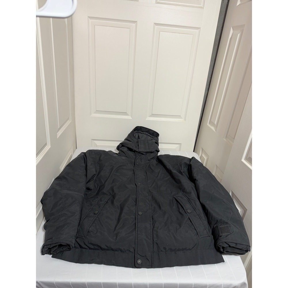 Cabelas Premier Northern Goose Down Parka Jacket Mens XL Black Hooded Heavy Duty